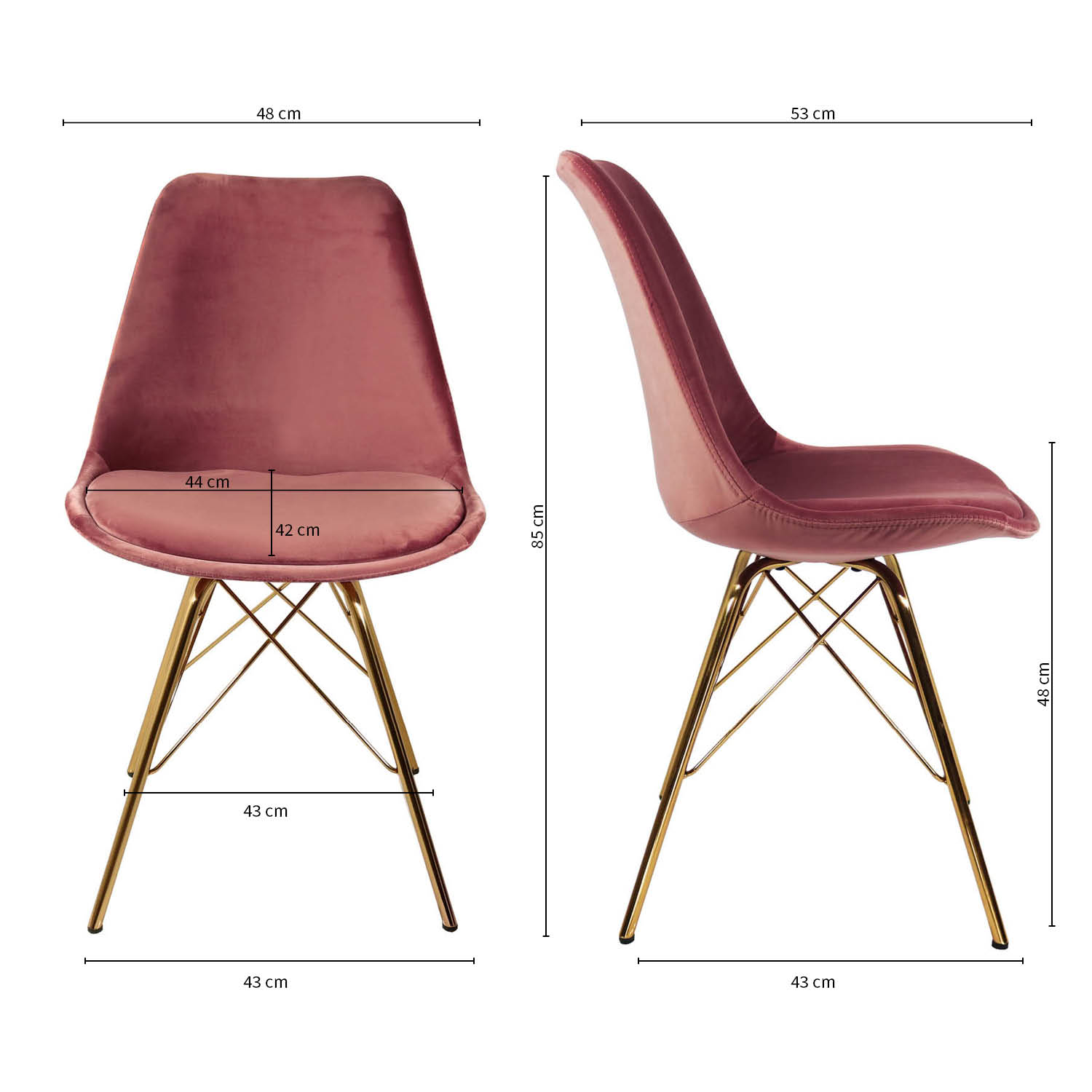 Kick kuipstoel velvet roze - gouden frame